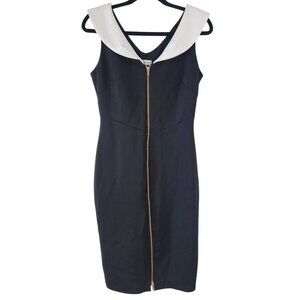 Calvin Klein Black Cocktail Dress Zip Front White Collar Formal Women's 8